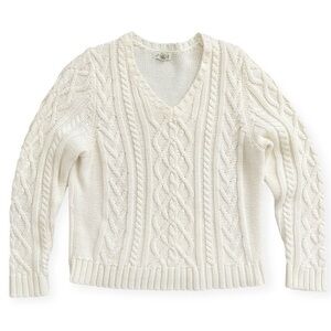 St Johns Bay Chunky Cable Knit Sweater Women Petite XL Ivory women Heritage Chic